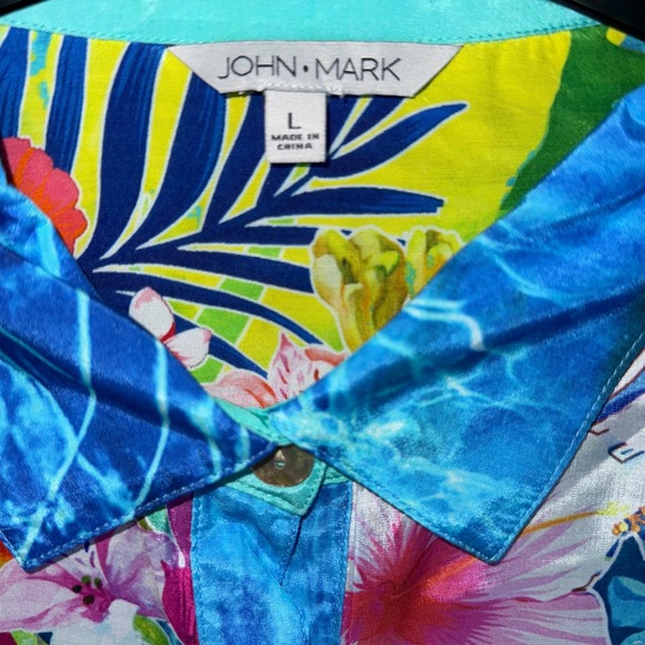 John Mark Womens Large Blue Tropical Island Print Button Front Top Shirt NWT - Picture 8 of 9